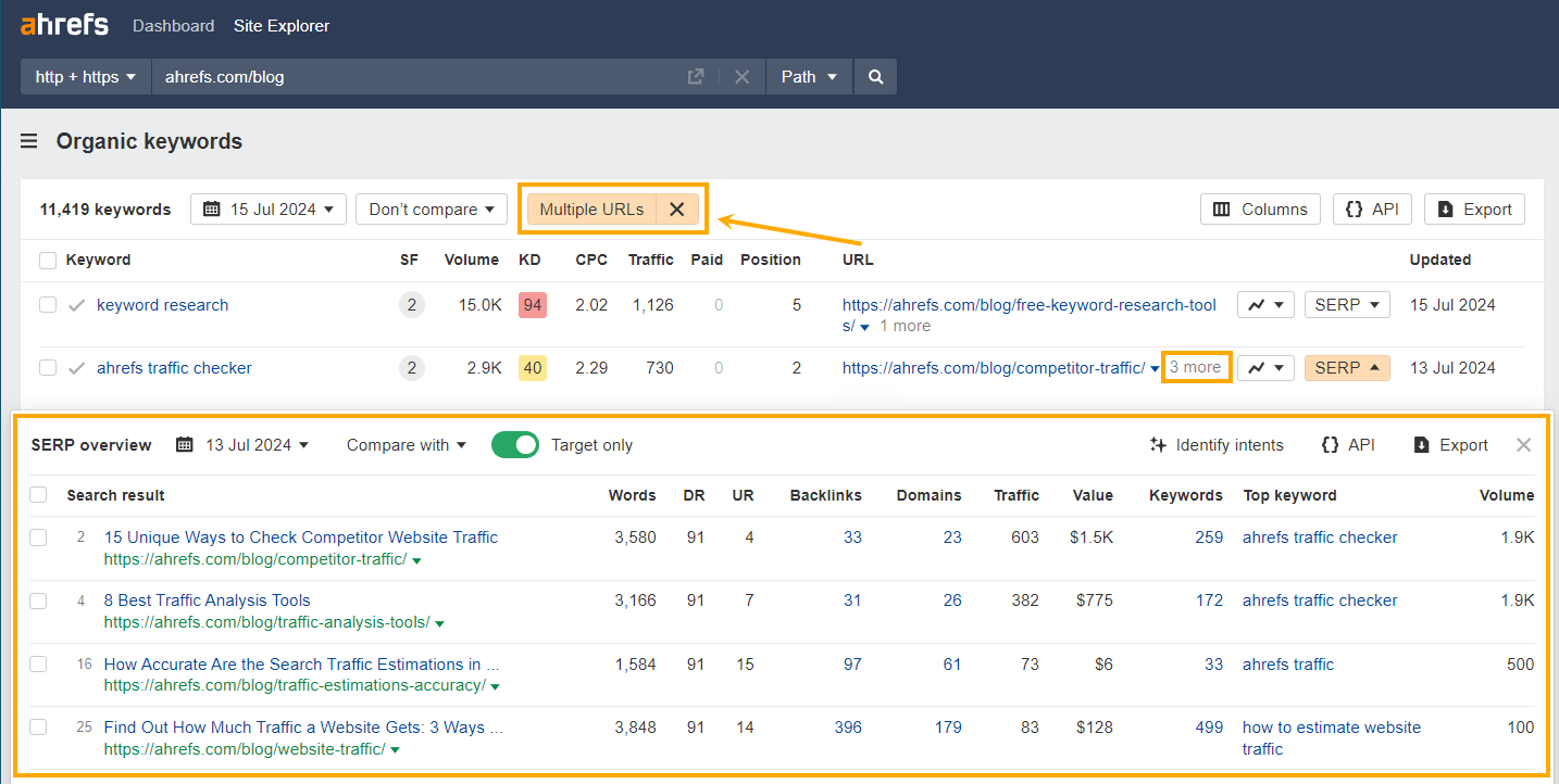 arrow-pointing-to-multiple-urls-filter-in-ahrefs-1 SERP Volatility: Why Your Rankings Are in Flux