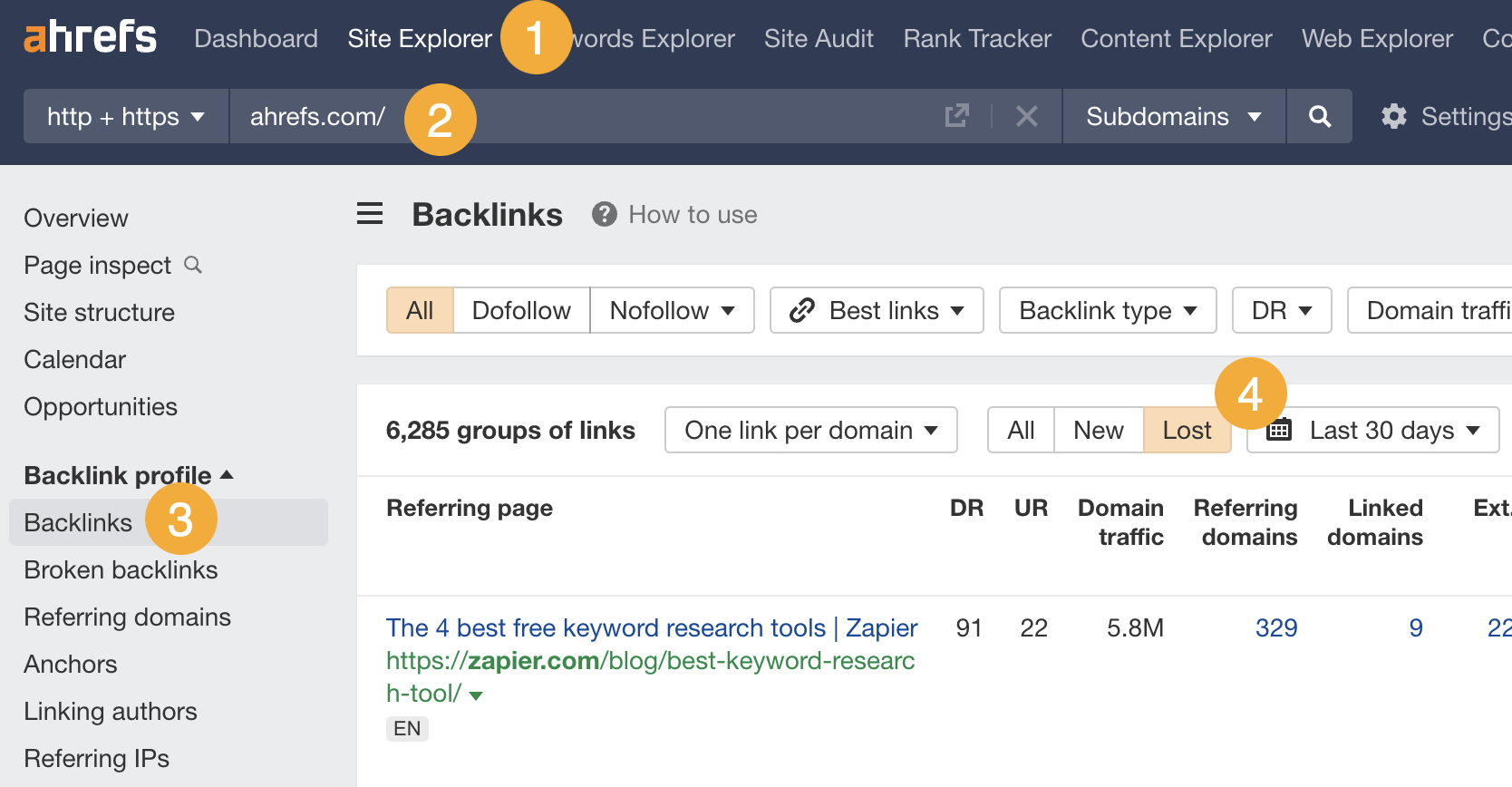 finding-lost-backlinks-in-ahrefs-site-explorer Link Reclamation: How to Easily Find (and Reclaim) Lost Backlinks