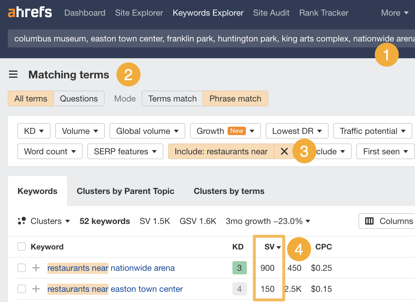 finding-popular-proximity-keywords-in-ahrefs-keyw 5 Restaurant SEO Tips Backed by Diners & Data