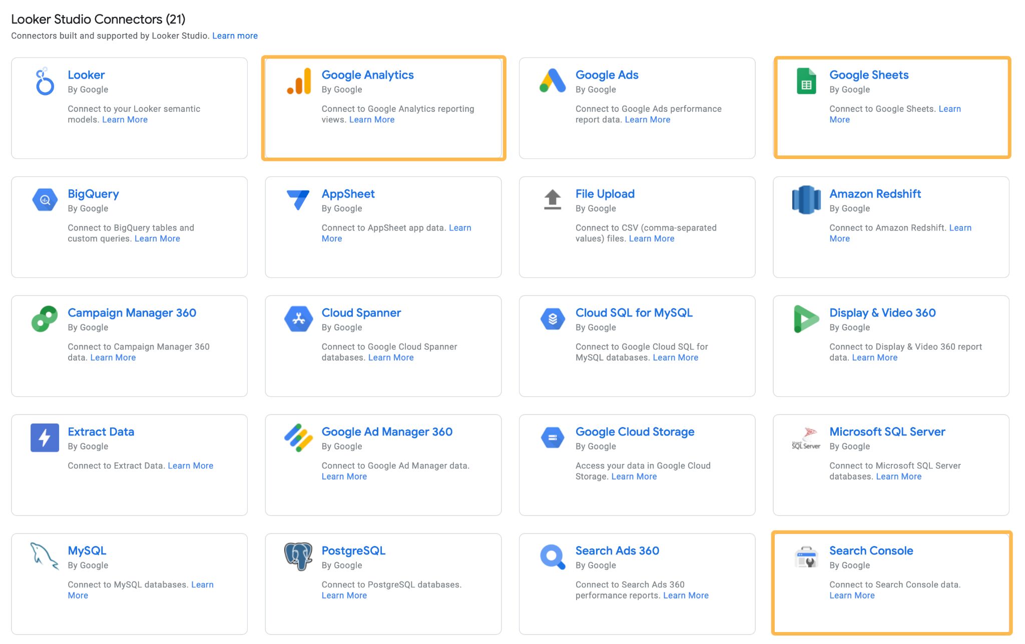 google-looker-studio-key-data-sources-screenshot SEO Reporting Dashboards (For 3 Different Types of Websites)