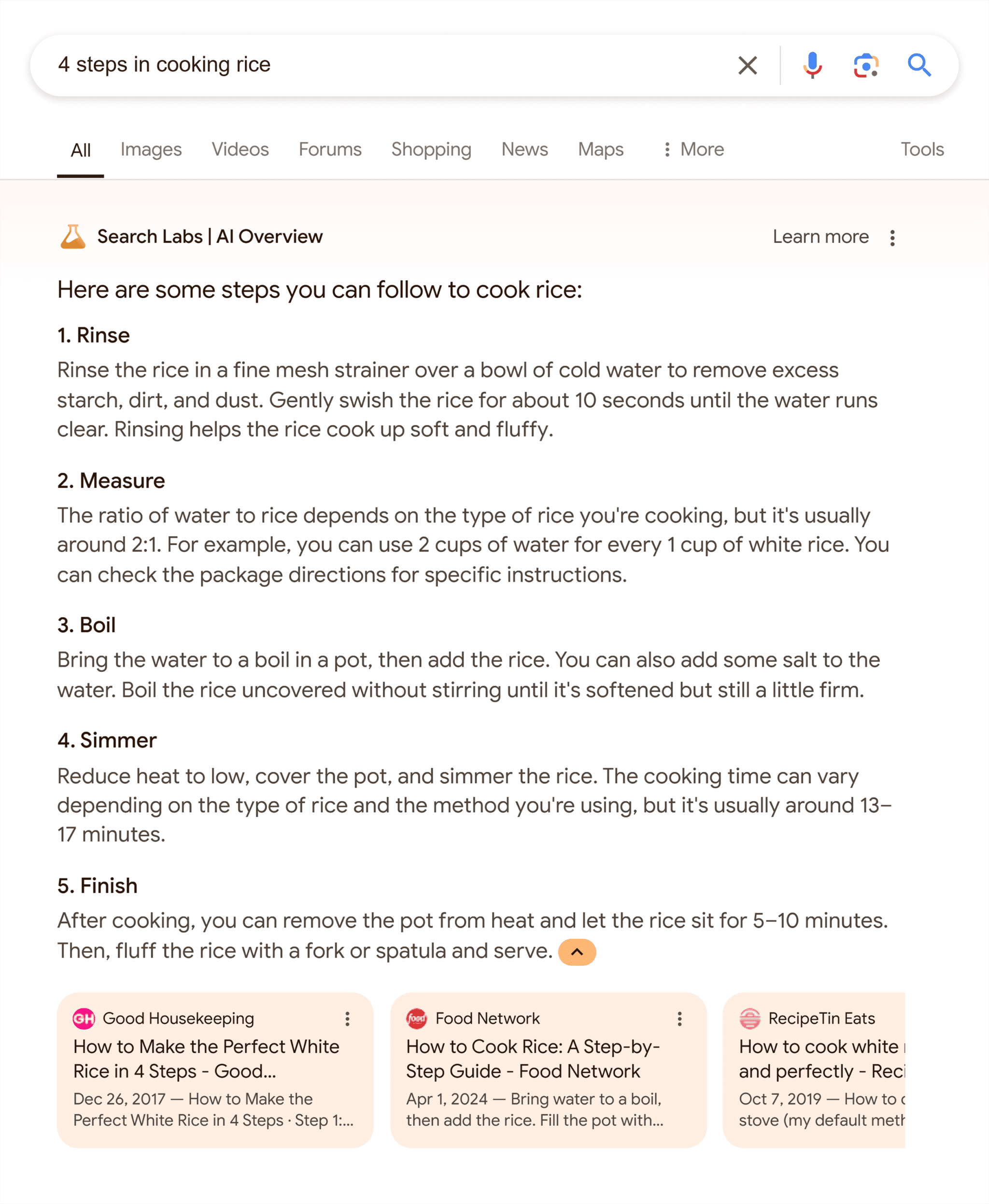 google-serp-4-steps-in-cooking-rice-ai-overview AI Overviews: What They Are and How to Optimize for Them