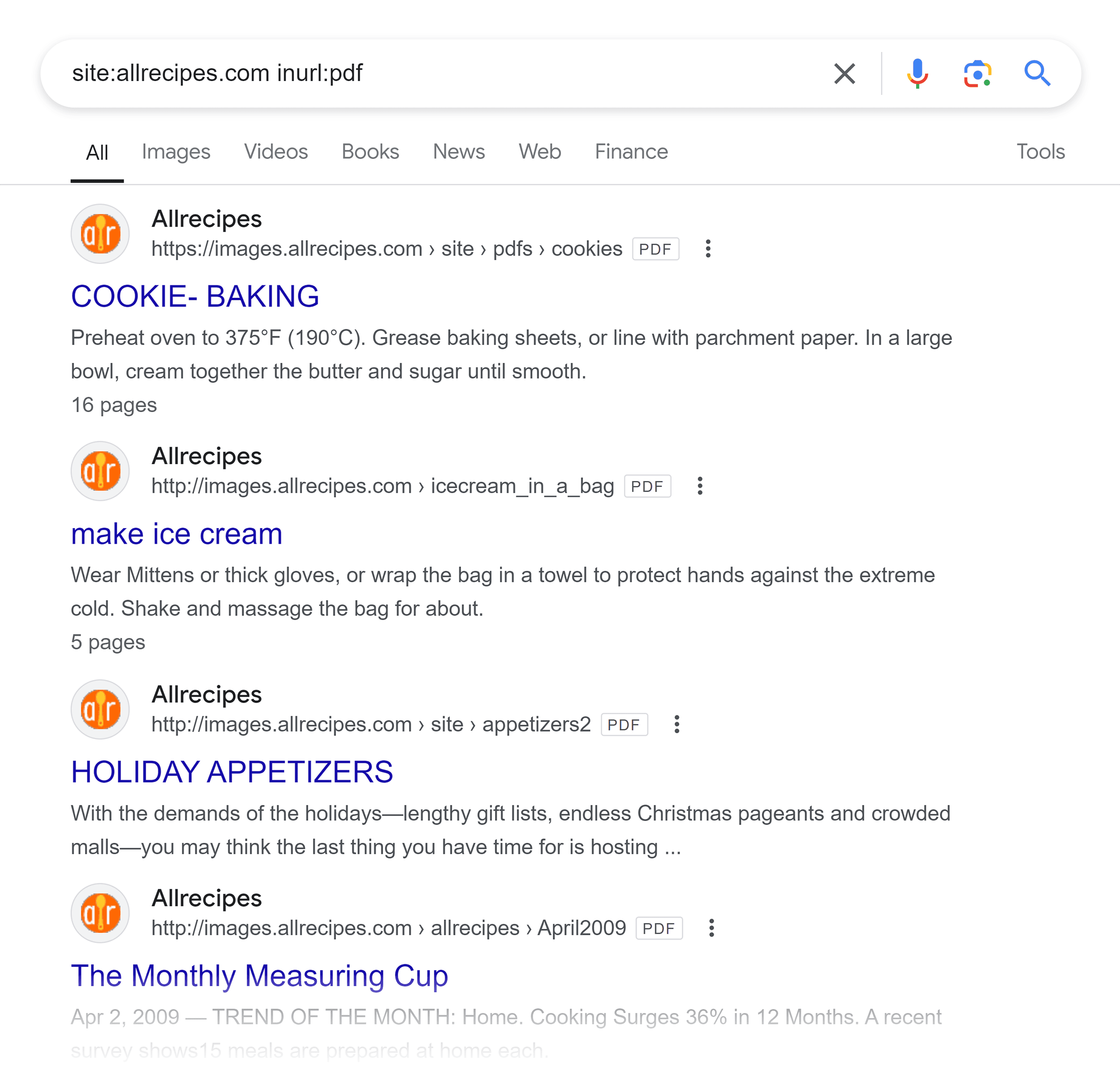google-serp-site-allrecipes-inurl-pdf 5 Ways to Search a Website for Keywords (+ Examples)