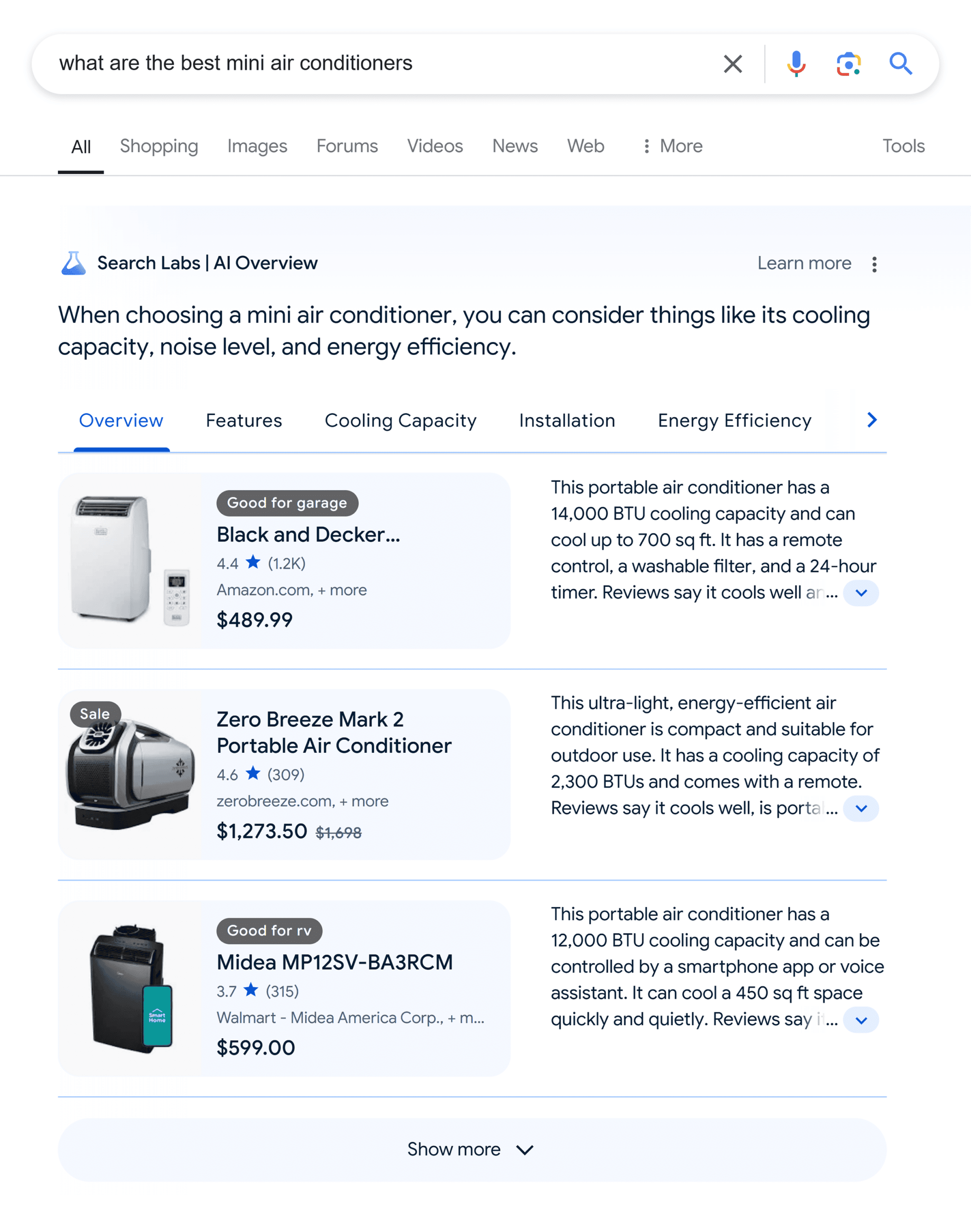 google-serp-what-are-the-best-mini-air-conditioners-ai-overview AI Overviews: What They Are and How to Optimize for Them