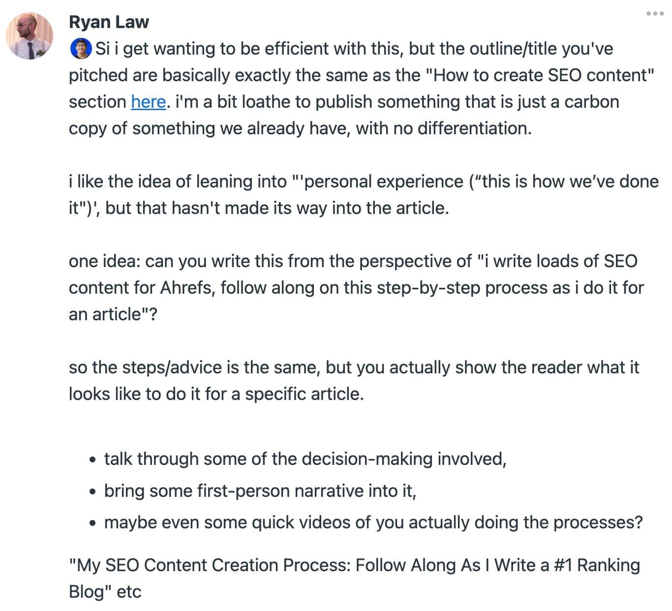 ryans-feedback-for-my-outline Follow My SEO Content Creation Process: How I Rank #1 on Google