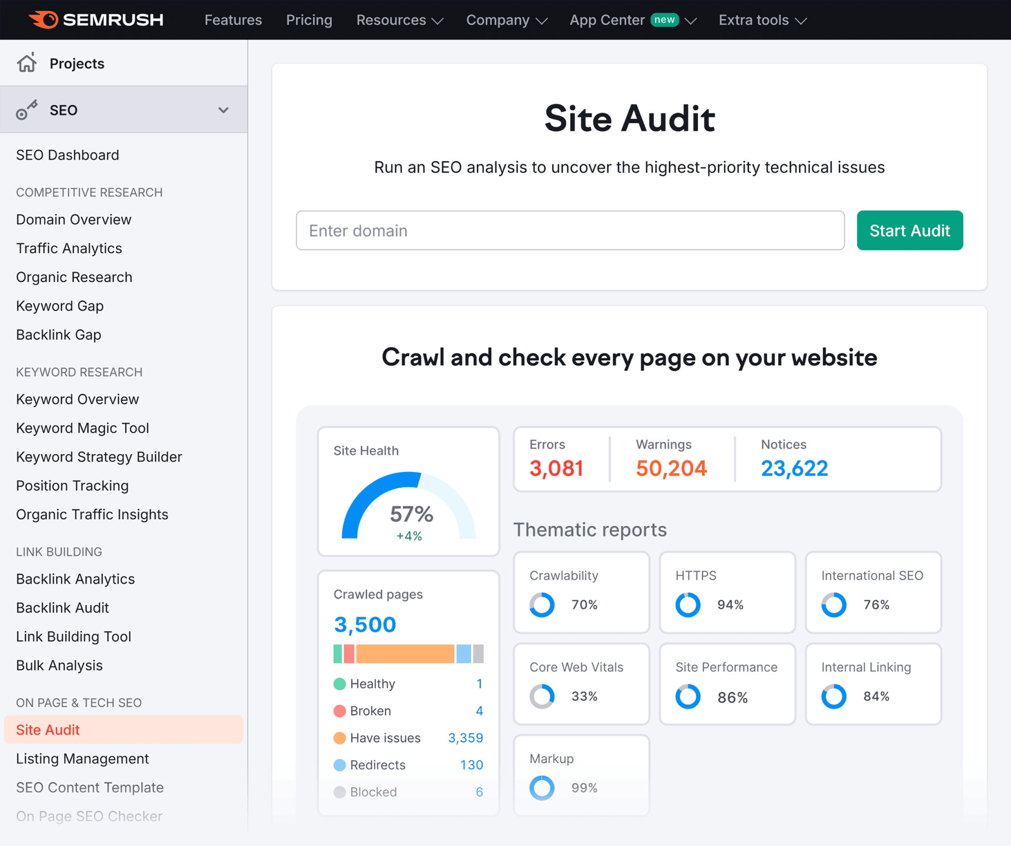 semrush-site-audit-homepage 5 Best SEO Audit Tools for More Traffic