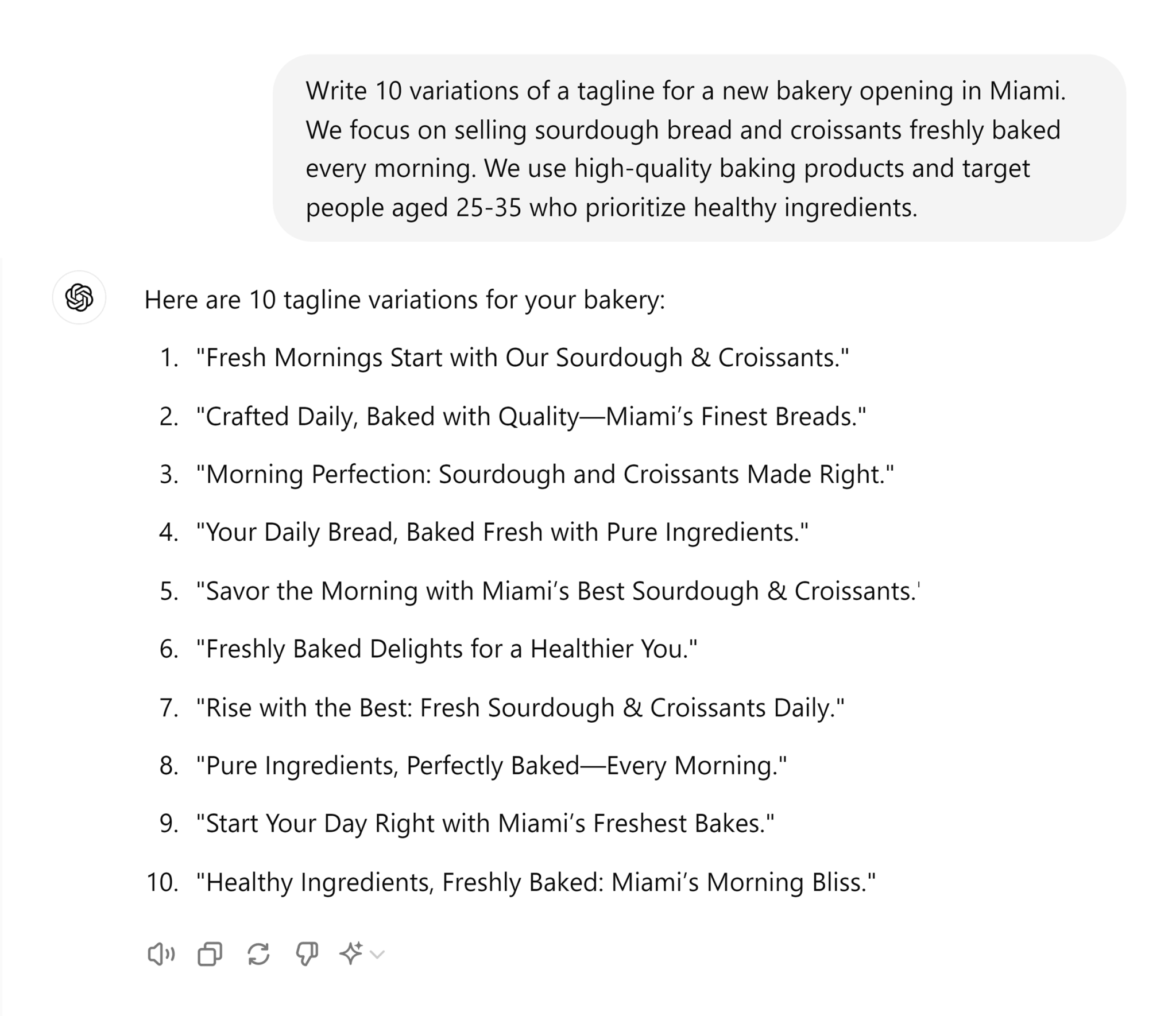 chatgpt-10-variations-of-a-tagline-for-a-new-bakery AI Copywriting: Top 4 Tools and Best Ways to Use Them