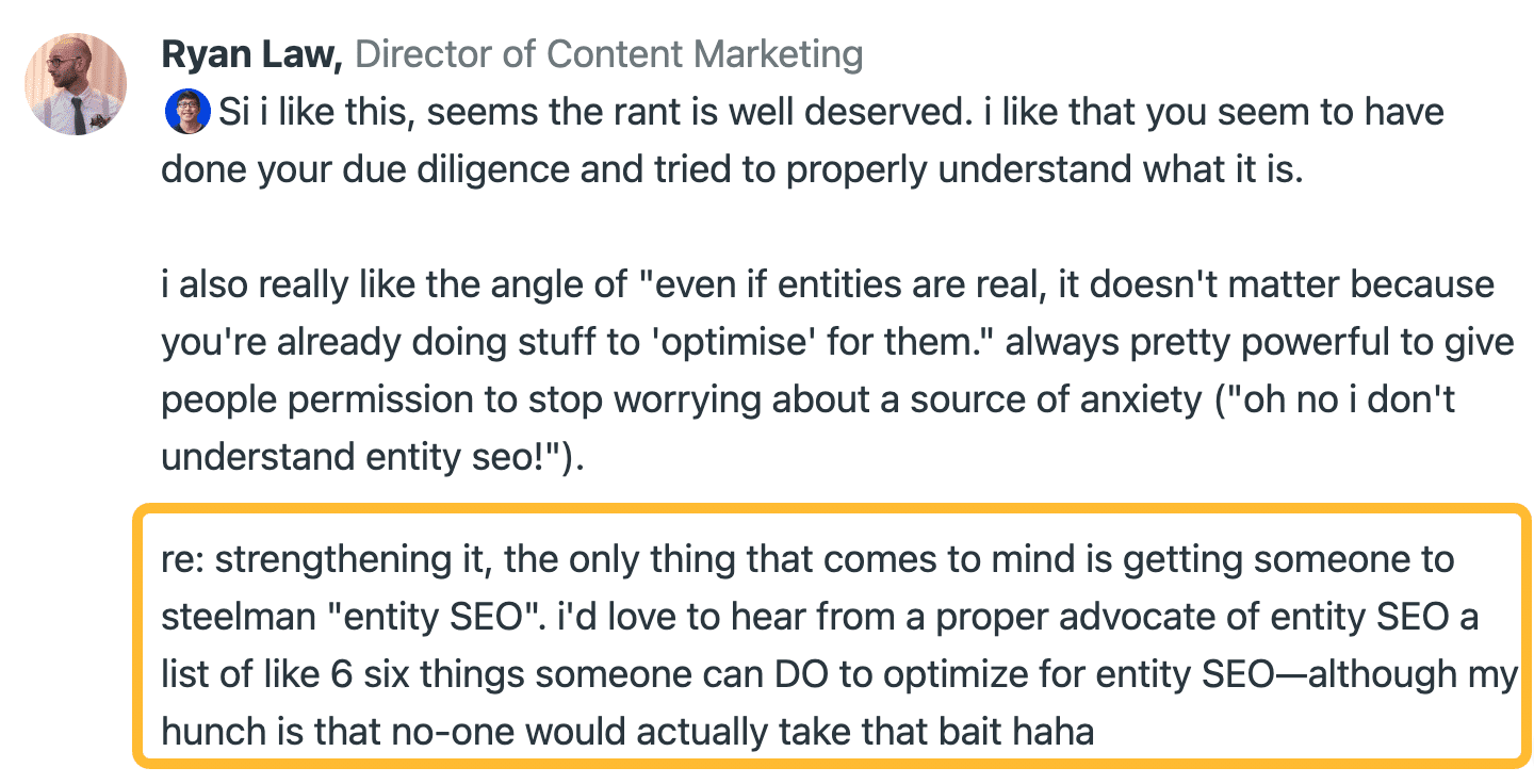 ryans-feedback-on-my-post-on-entity-seo How to Get Over the Fear of Creating Thought Leadership Content