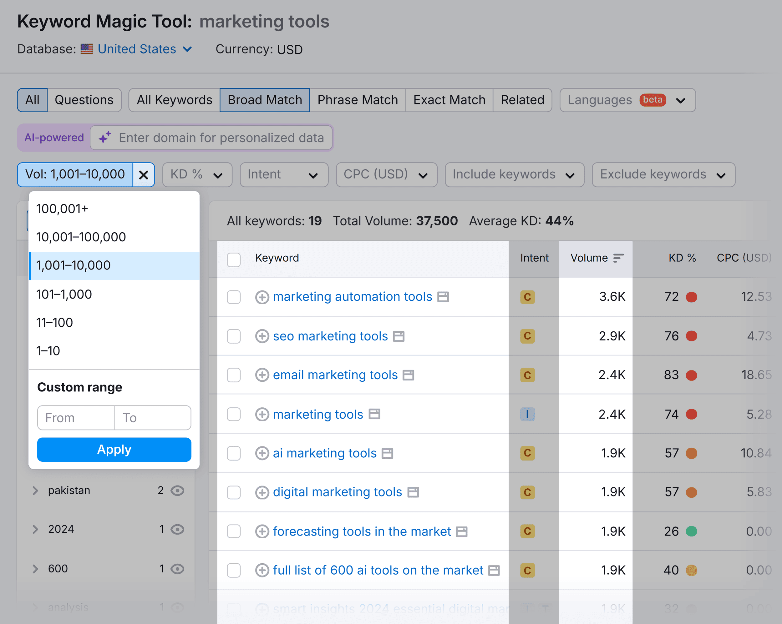 keyword-magic-tool-marketing-tools-volume-filter How to Create a Content Brief: A Step-by-Step Guide (+ Templates)