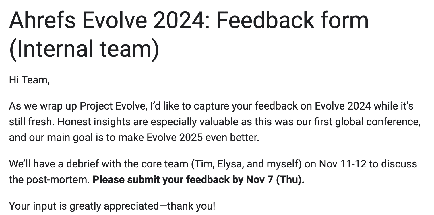 ahrefs-evolve-2024-feedback-form-for-internal-team Event Marketing: The Ultimate Guide That Cost $400k to Make