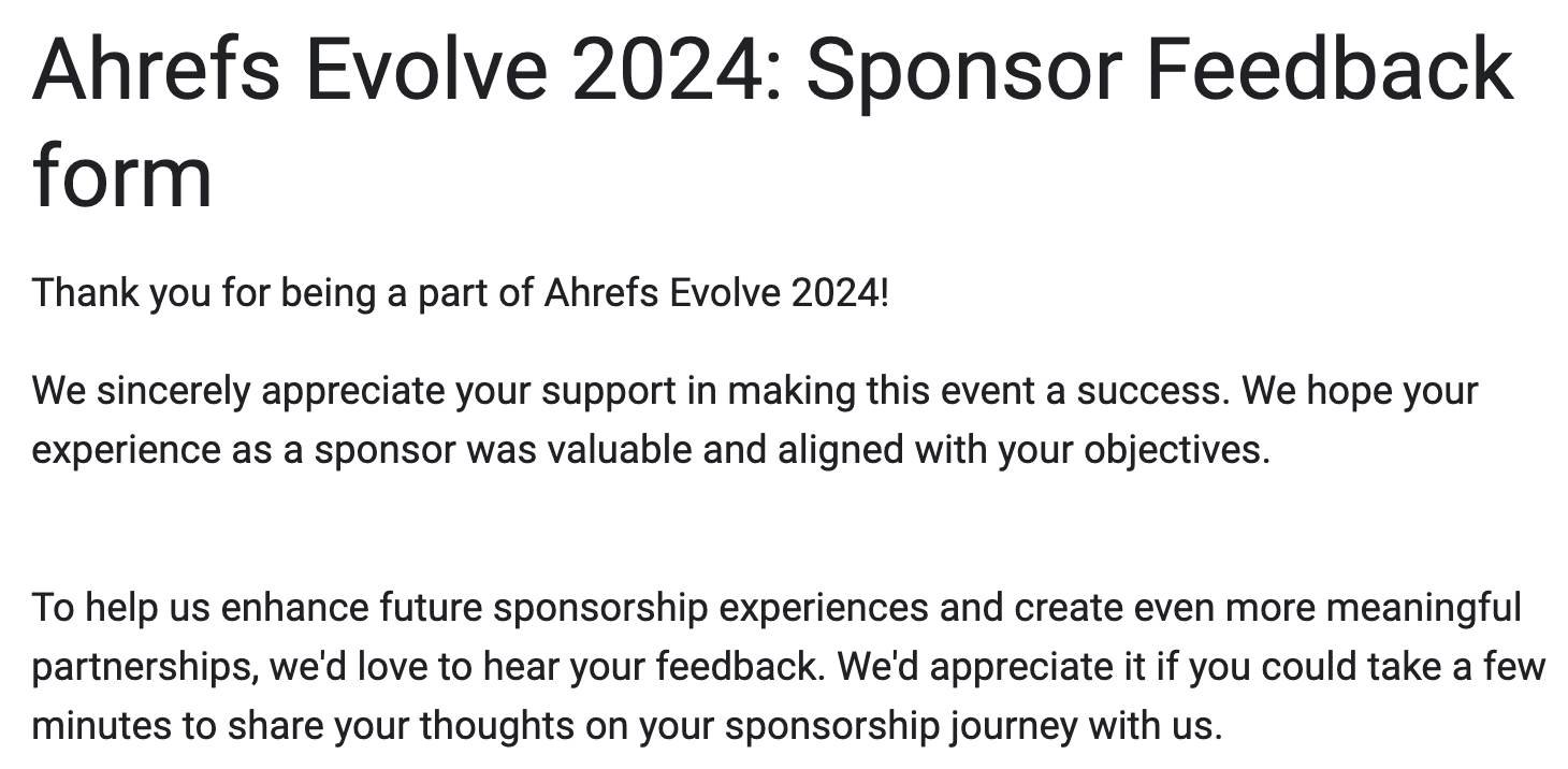 ahrefs-evolve-2024-feedback-form-for-sponsors Event Marketing: The Ultimate Guide That Cost $400k to Make