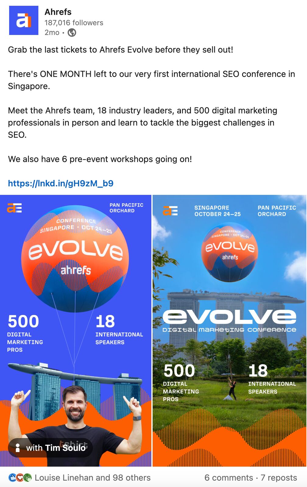 ahrefs-linkedin-post-promoting-evolve-and-using-o Event Marketing: The Ultimate Guide That Cost $400k to Make