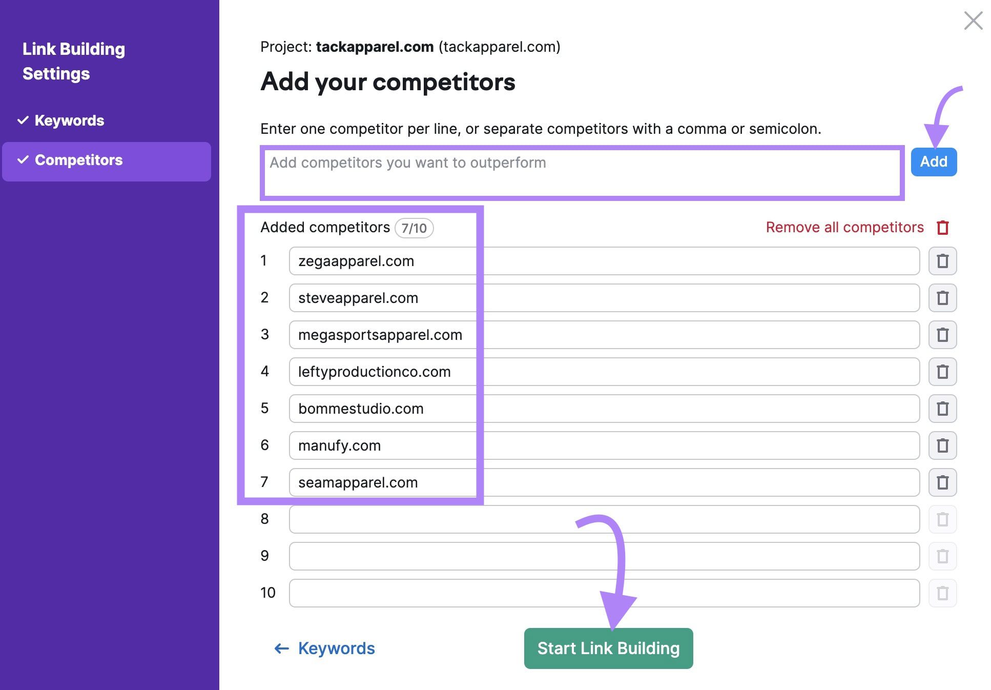 competitors-on-link-building-settings SEO for Manufacturers: Definition, Benefits, and Top Tactics