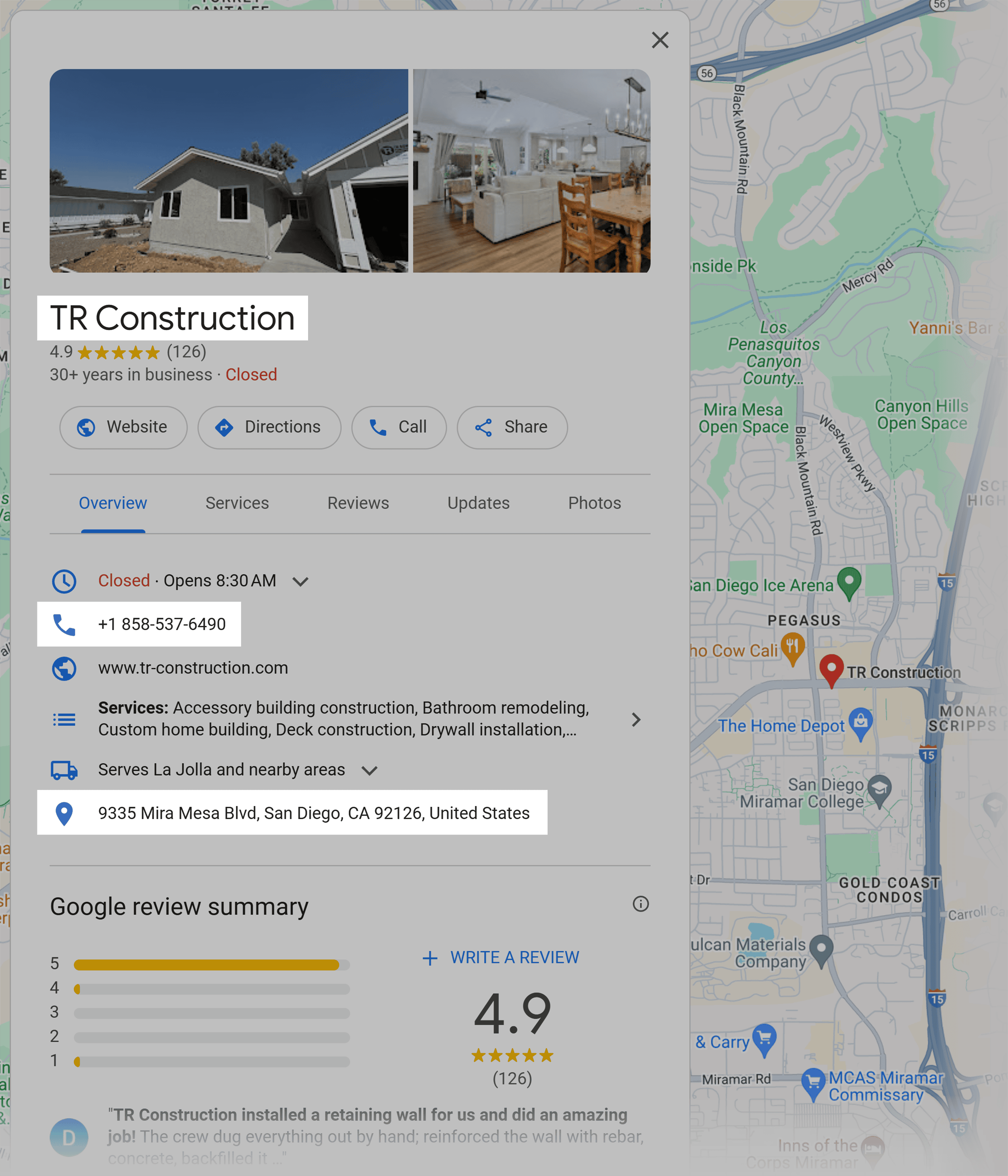 google-maps-trconstruction How to Do SEO for Contractors (5 Steps + Examples)