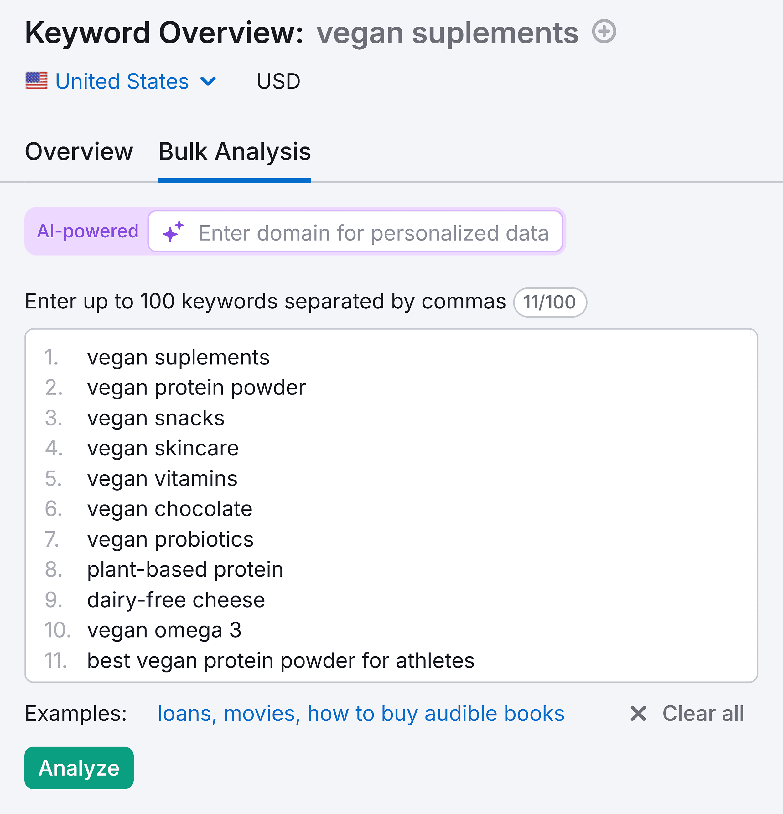 keyword-overview-vegan-suplements-enter-keywords How to Find Competitors’ Keywords to Boost Your SEO