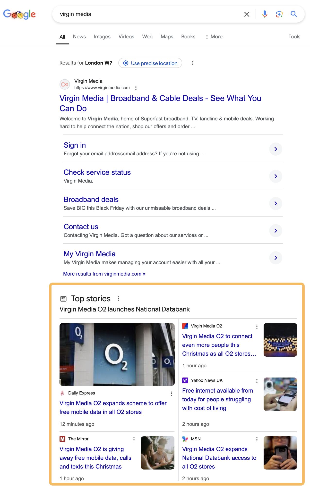 virgin-media-news-coverage-in-search-results-examp Brand Monitoring: 3 Must-Track Areas for Success