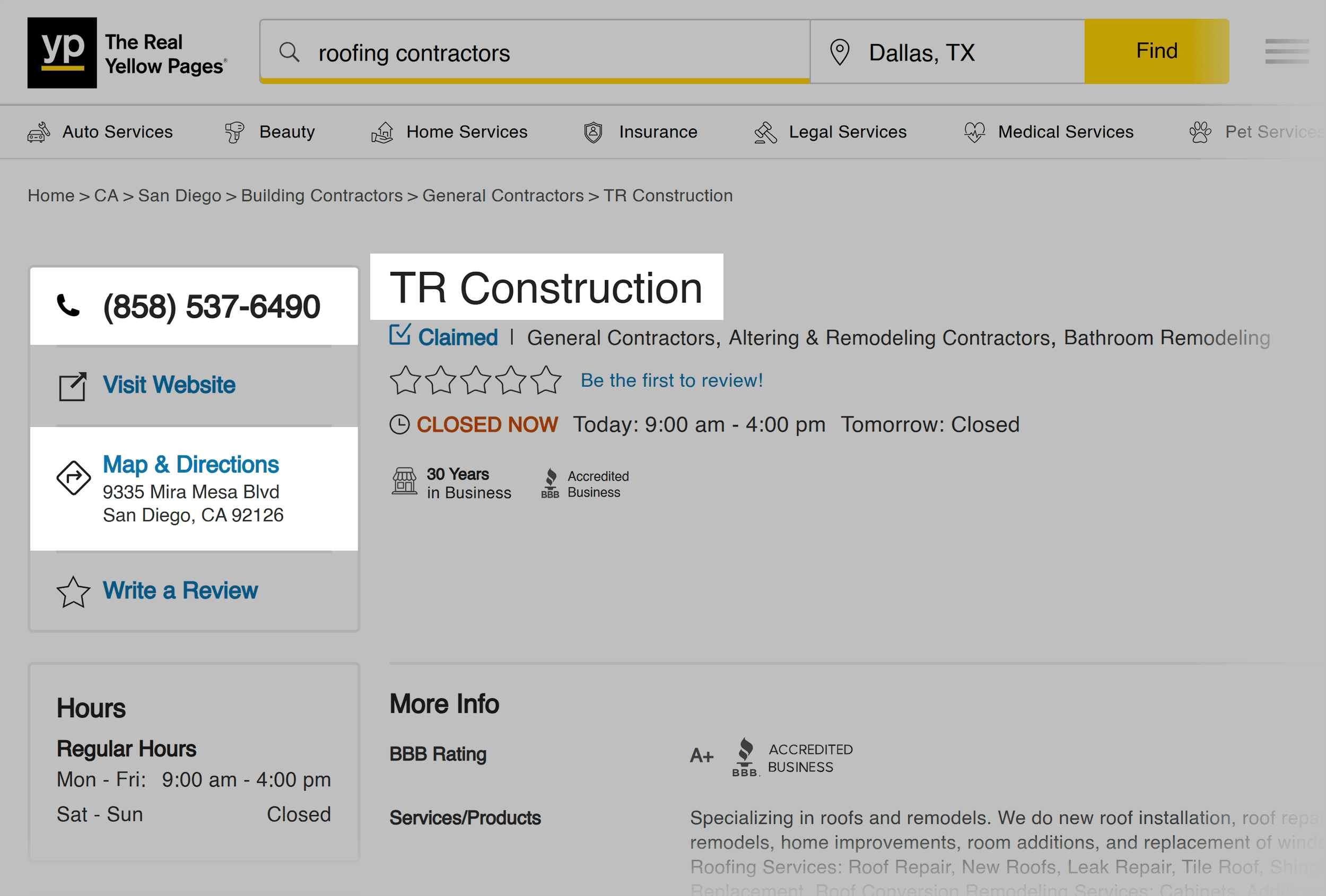 yellowpages-trconstruction How to Do SEO for Contractors (5 Steps + Examples)