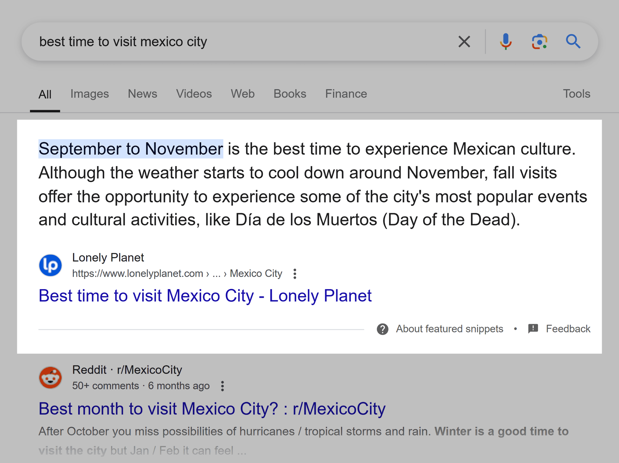 google-serp-best-time-to-visit-mexico-city-featured-snippet How To Improve Your Travel SEO In 10 Steps