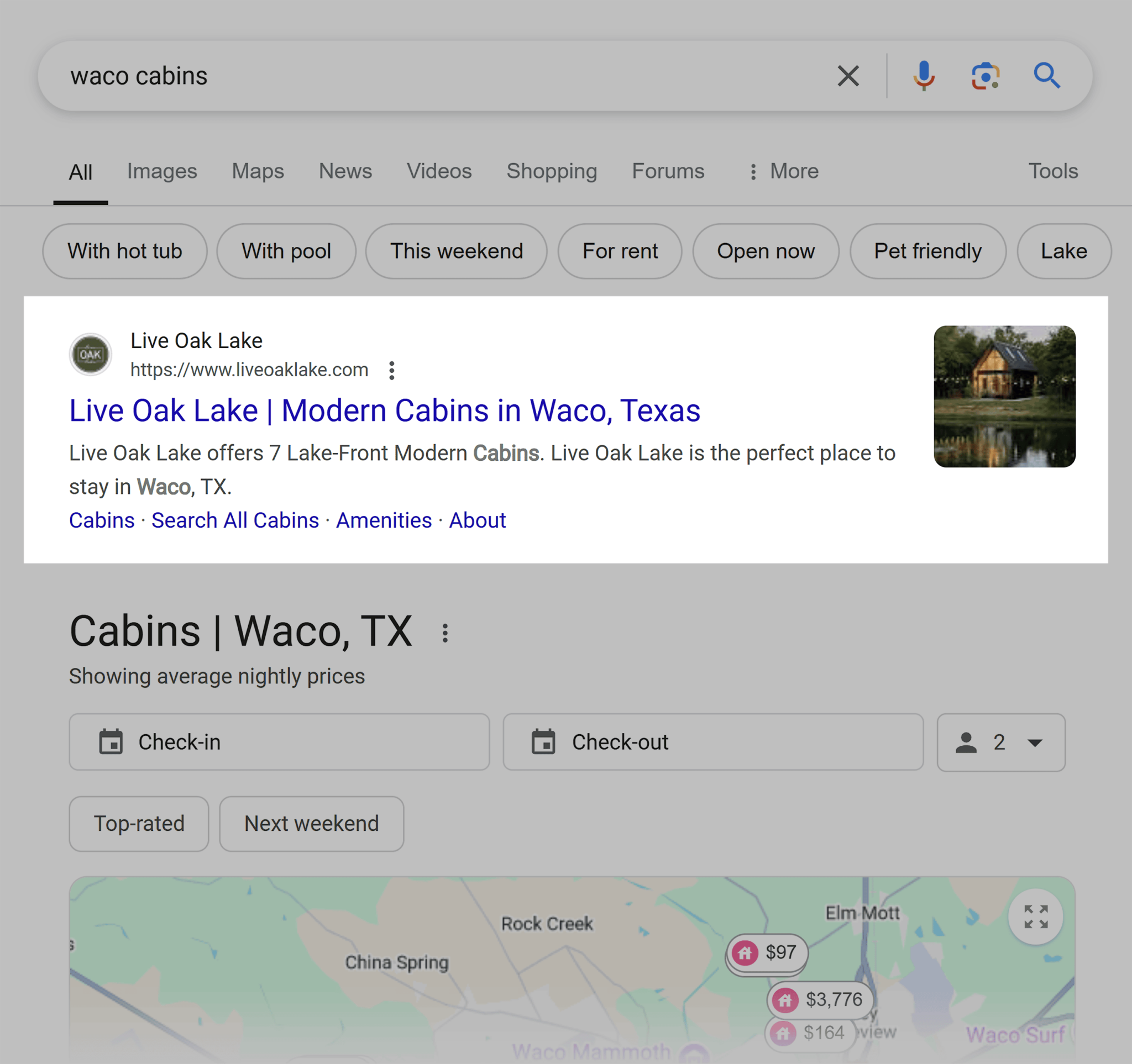 google-serp-waco-cabins